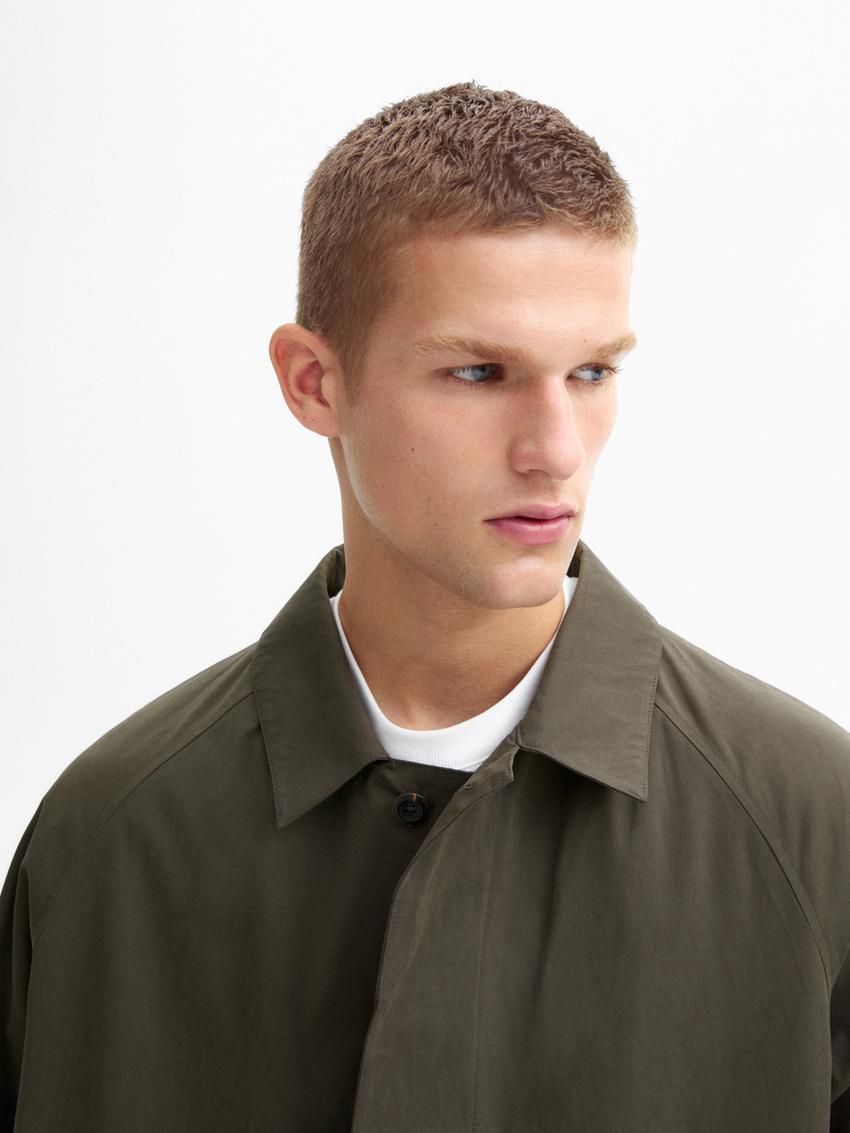Massimo Dutti Short Cotton Blend Trench Men Jacket Dark Khaki | US-RD2180936