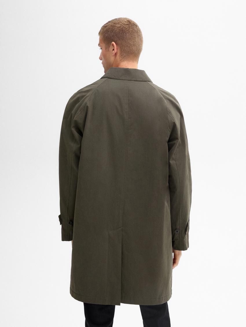 Massimo Dutti Short Cotton Blend Trench Men Jacket Dark Khaki | US-RD2180936