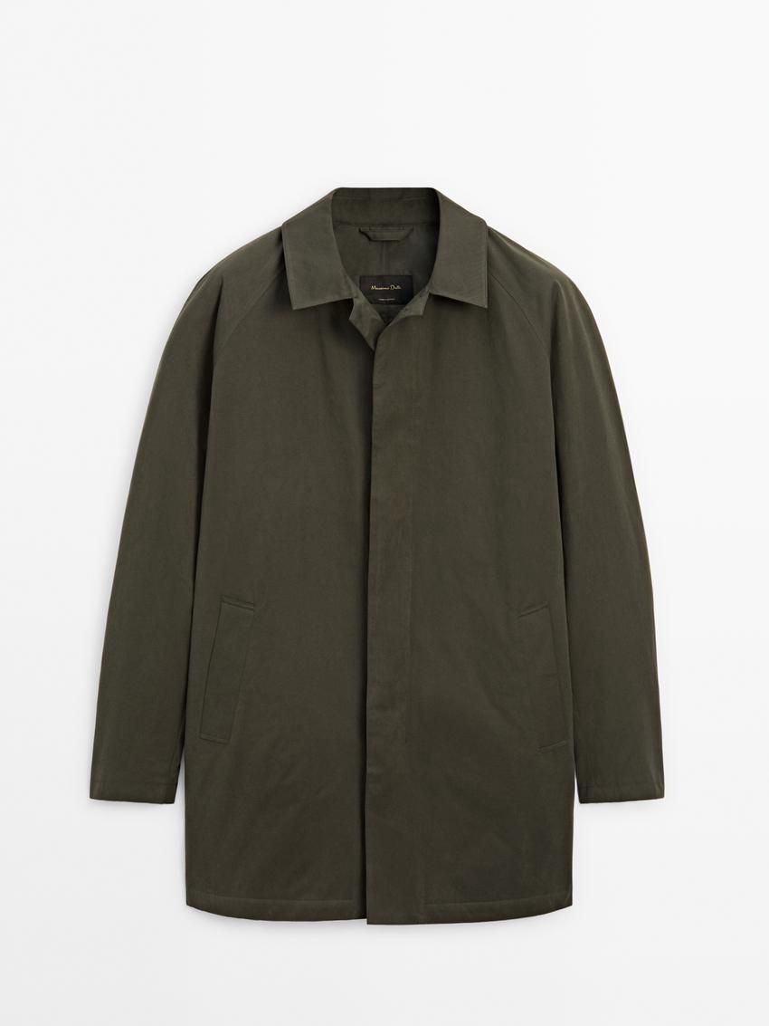Massimo Dutti Short Cotton Blend Trench Men Jacket Dark Khaki | US-RD2180936