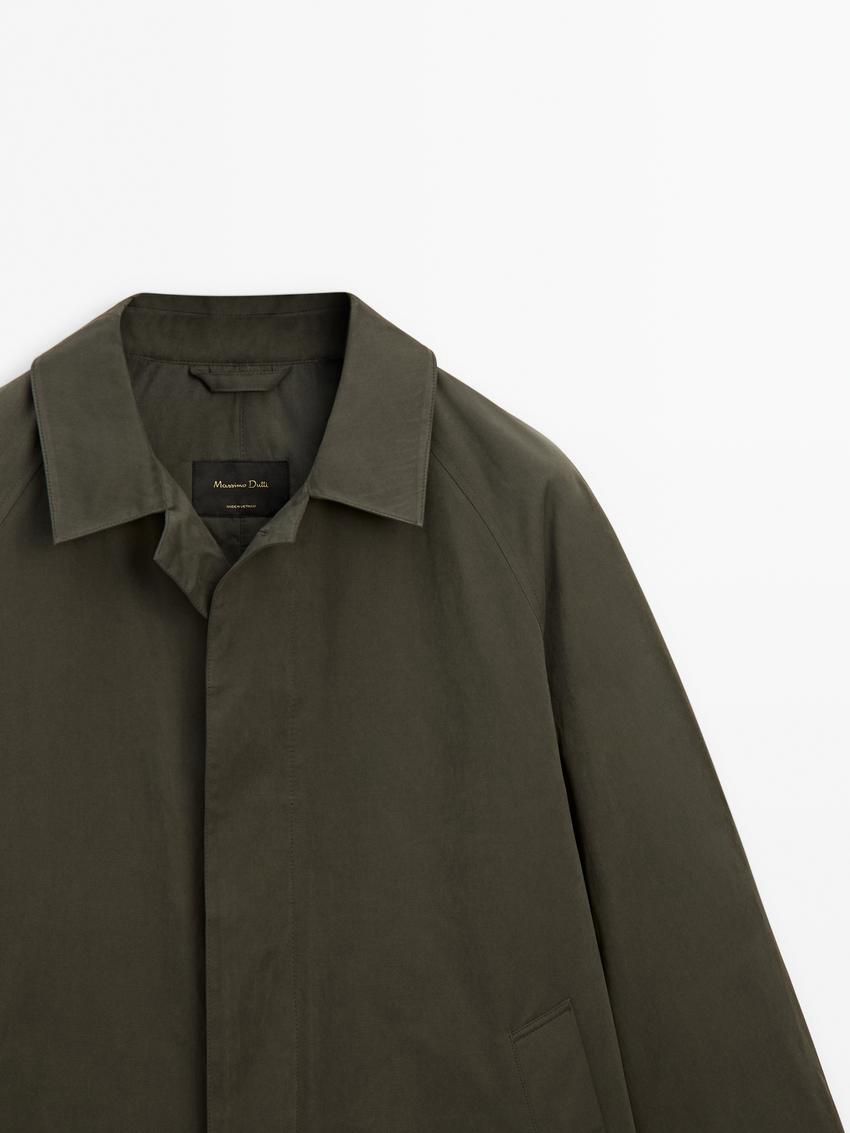 Massimo Dutti Short Cotton Blend Trench Men Jacket Dark Khaki | US-RD2180936