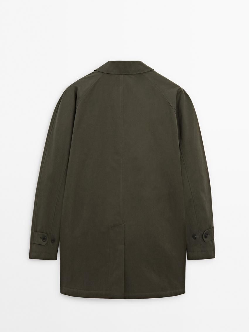 Massimo Dutti Short Cotton Blend Trench Men Jacket Dark Khaki | US-RD2180936