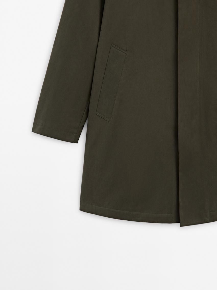 Massimo Dutti Short Cotton Blend Trench Men Jacket Dark Khaki | US-RD2180936