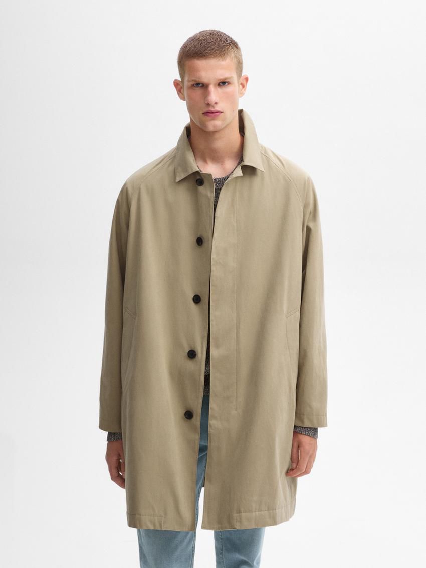 Massimo Dutti Short Cotton Blend Trench Men Jacket Light Khaki | US-PG6471095