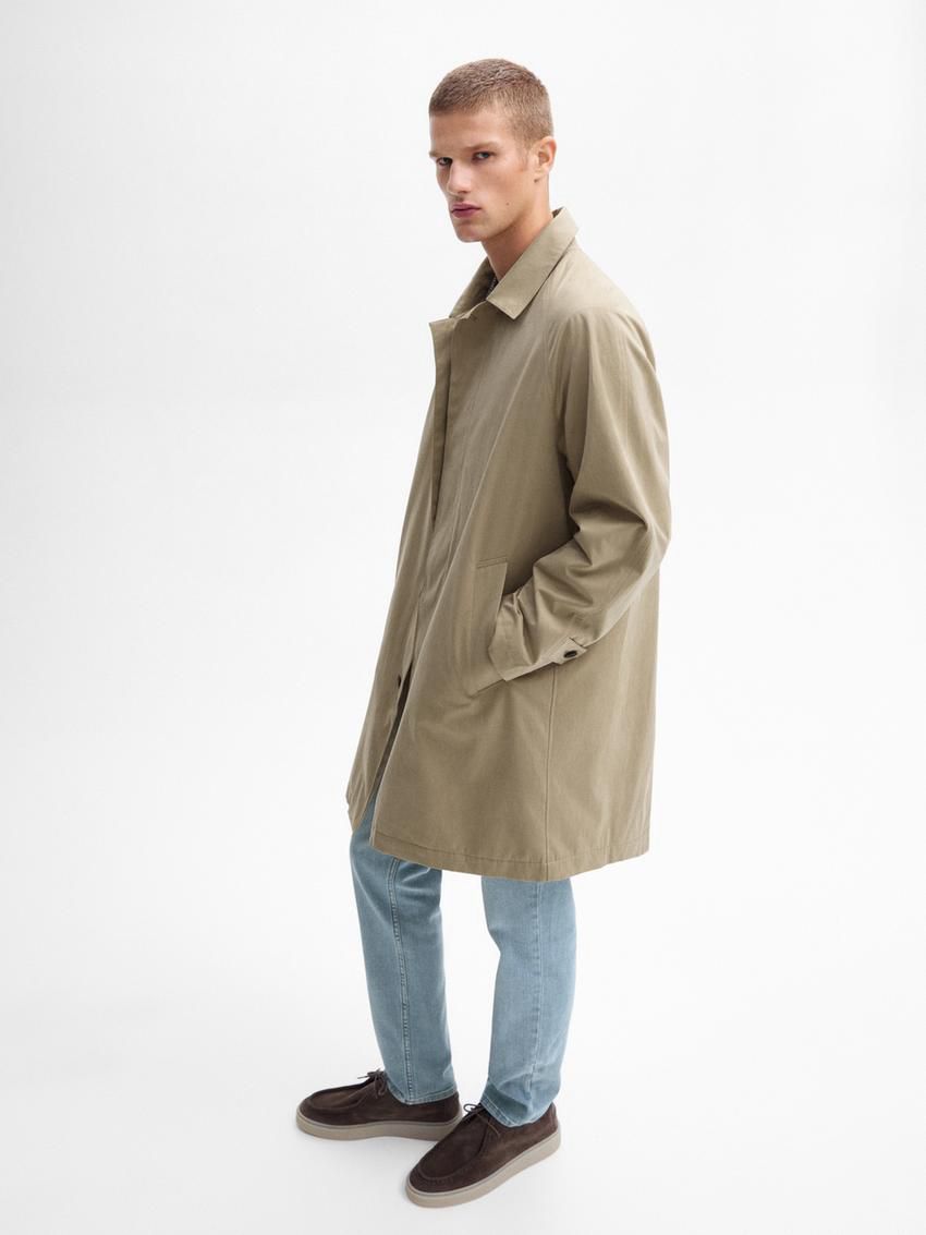 Massimo Dutti Short Cotton Blend Trench Men Jacket Light Khaki | US-PG6471095