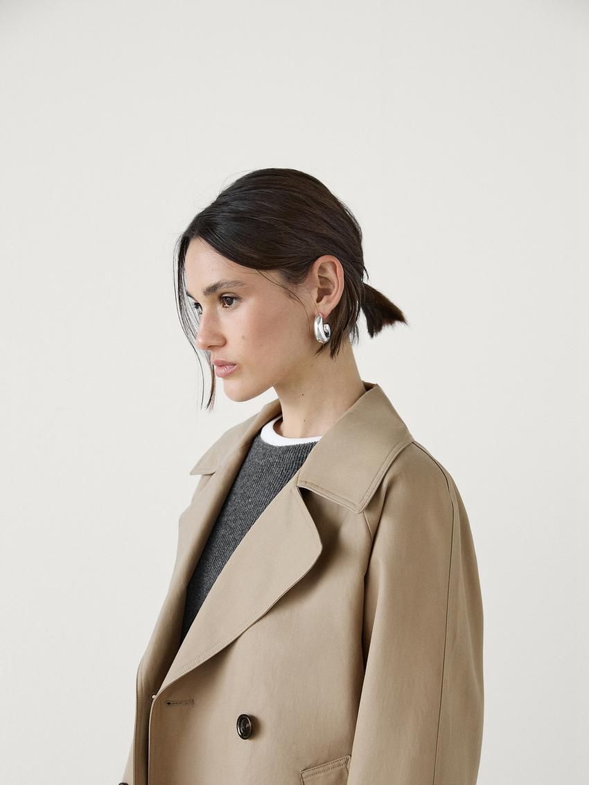 Massimo Dutti Short Cotton Blend With Tabs Women Trench Coat Light Brown | US-MG0523846