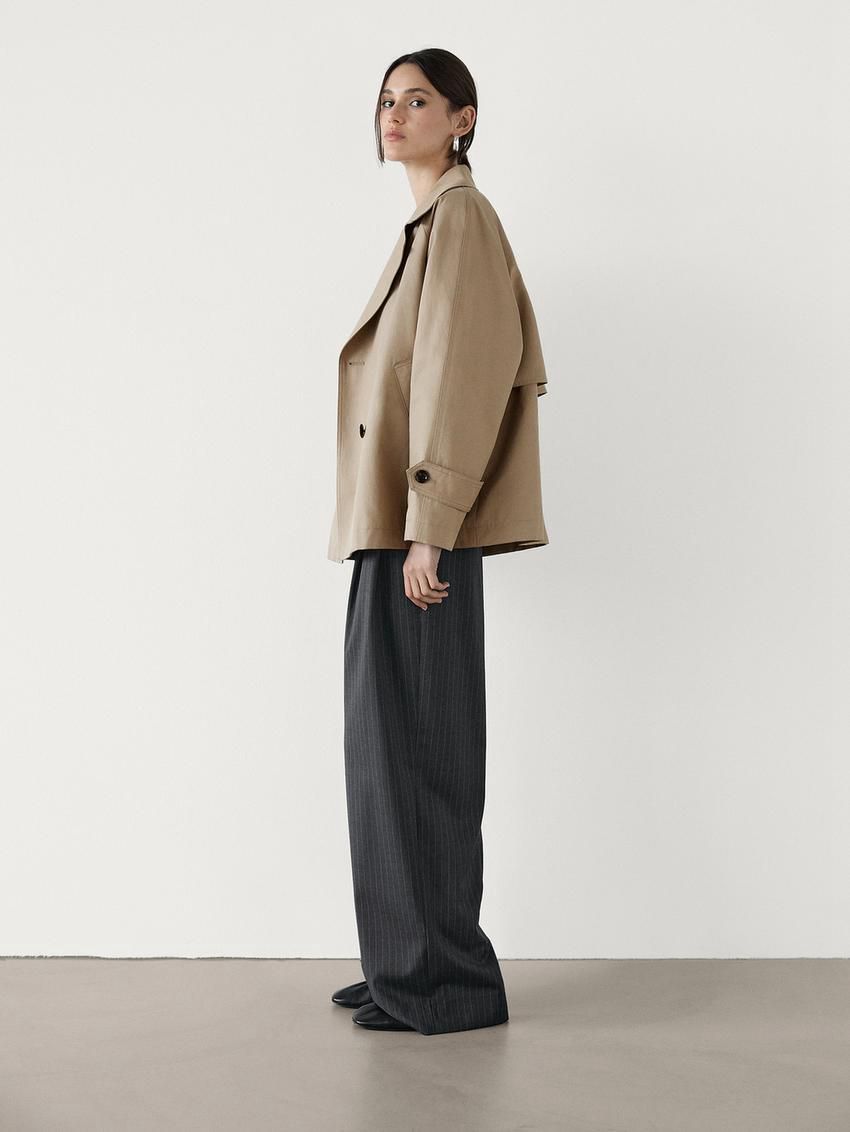 Massimo Dutti Short Cotton Blend With Tabs Women Trench Coat Light Brown | US-MG0523846