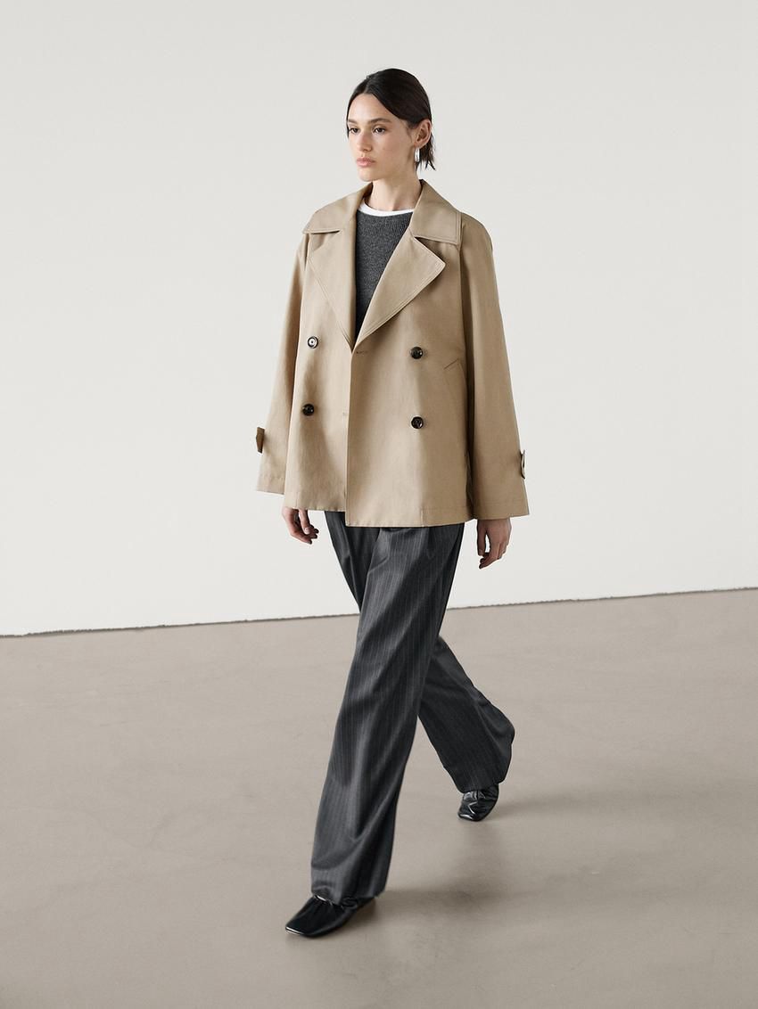 Massimo Dutti Short Cotton Blend With Tabs Women Trench Coat Light Brown | US-MG0523846