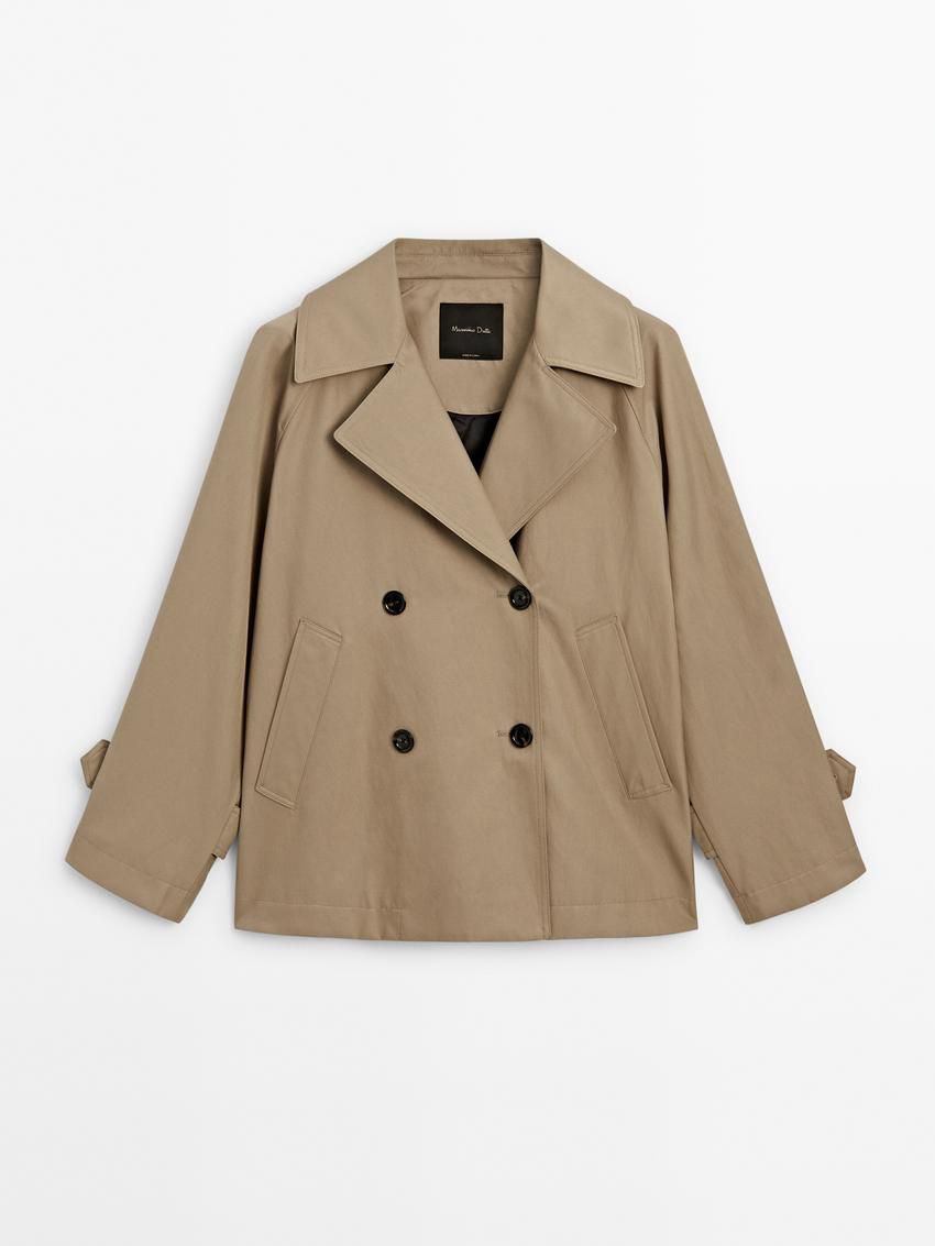 Massimo Dutti Short Cotton Blend With Tabs Women Trench Coat Light Brown | US-MG0523846