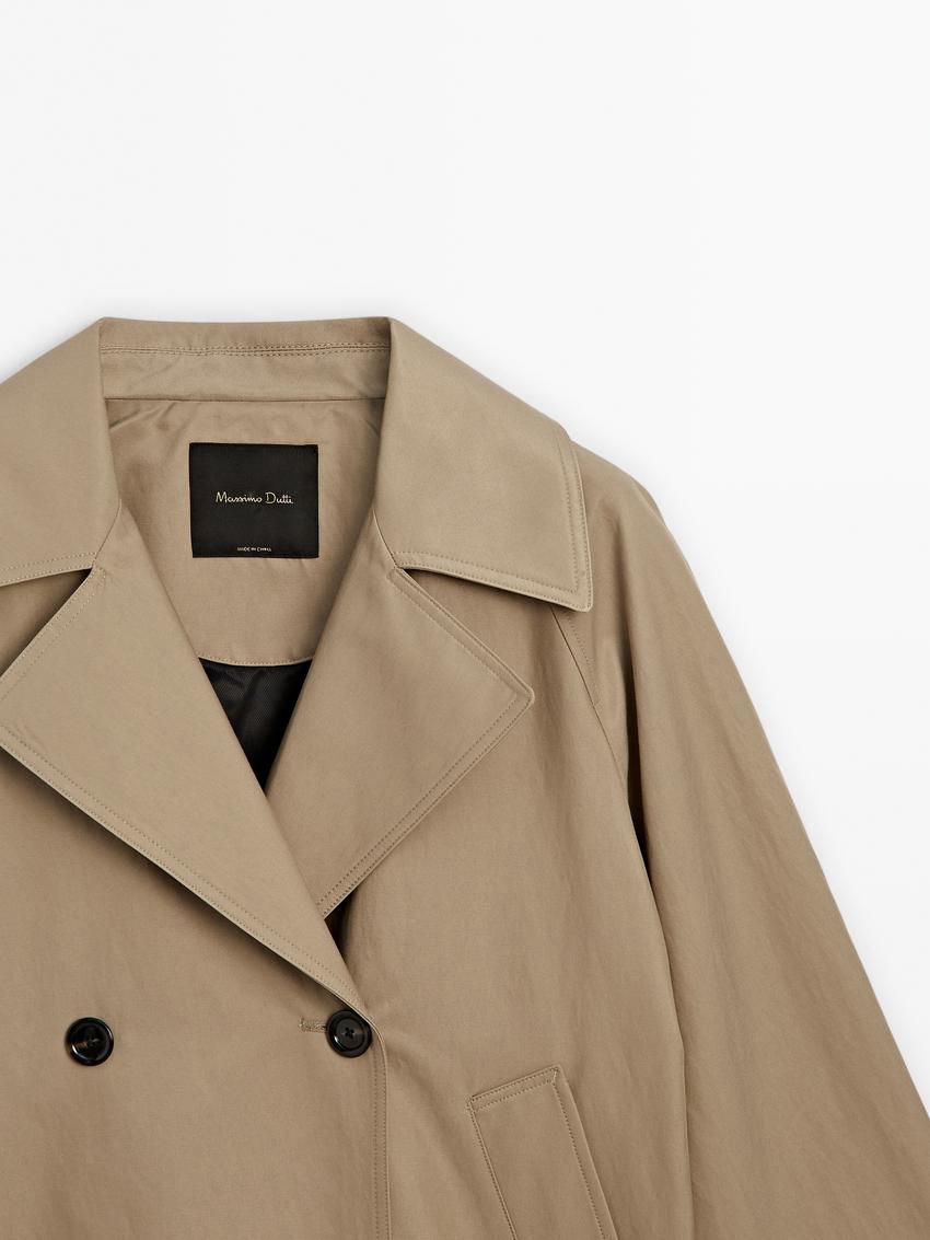 Massimo Dutti Short Cotton Blend With Tabs Women Trench Coat Light Brown | US-MG0523846