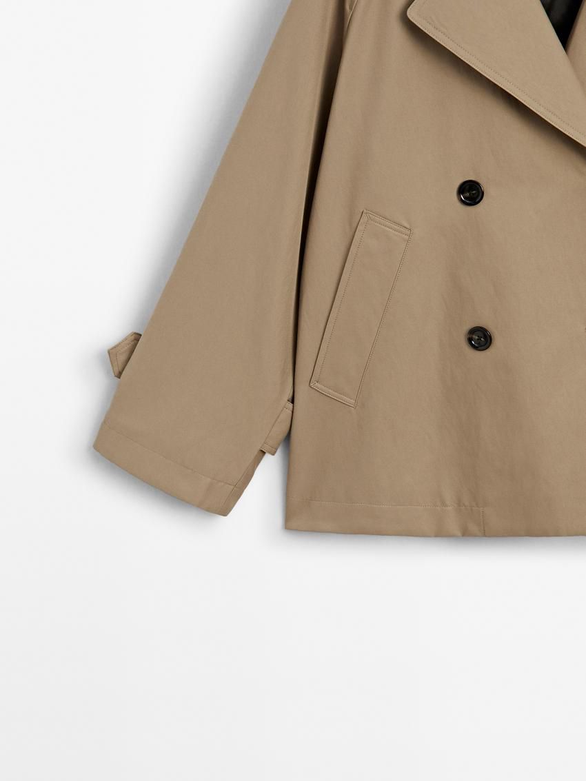 Massimo Dutti Short Cotton Blend With Tabs Women Trench Coat Light Brown | US-MG0523846