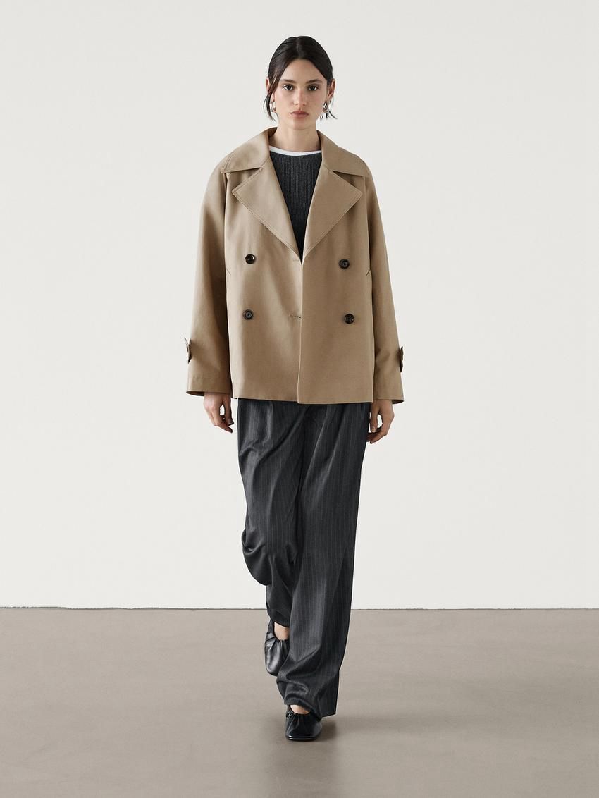 Massimo Dutti Short Cotton Blend With Tabs Women Trench Coat Light Brown | US-MG0523846