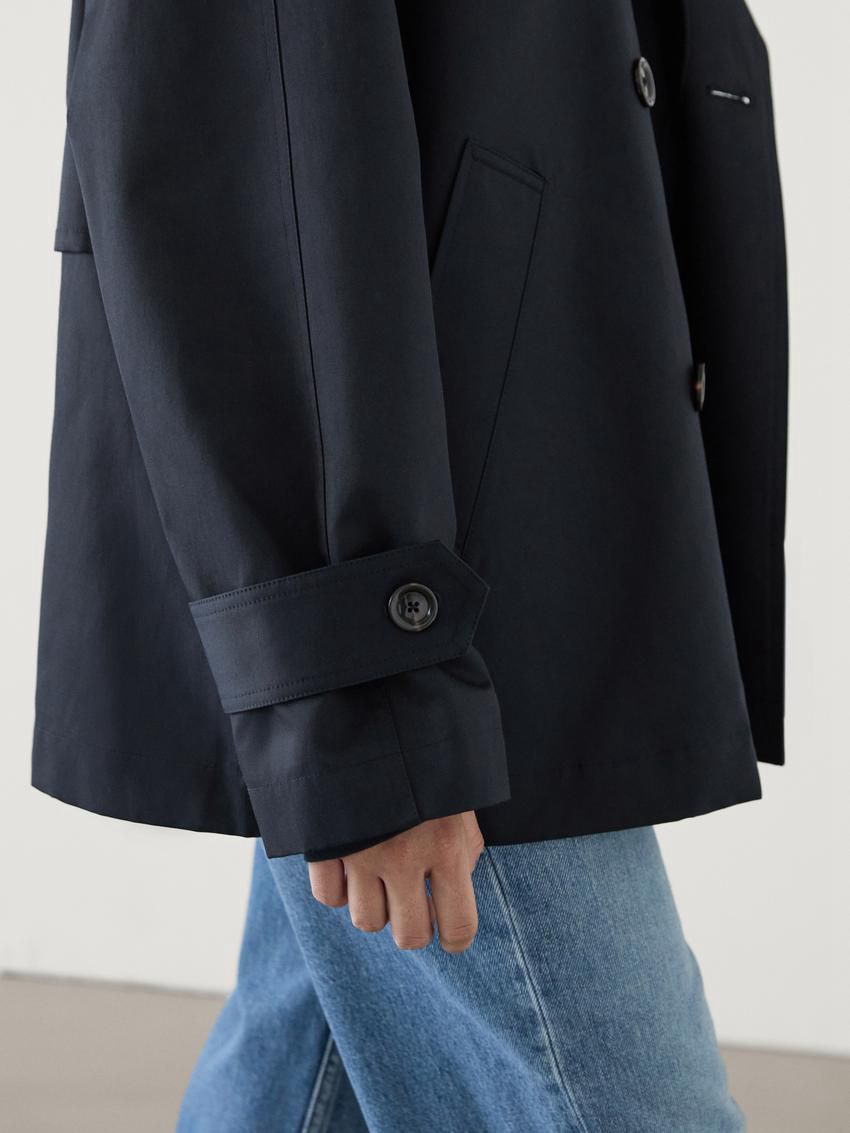 Massimo Dutti Short Cotton Blend With Tab Details Women Trench Coat Dark Blue | US-QC9745182