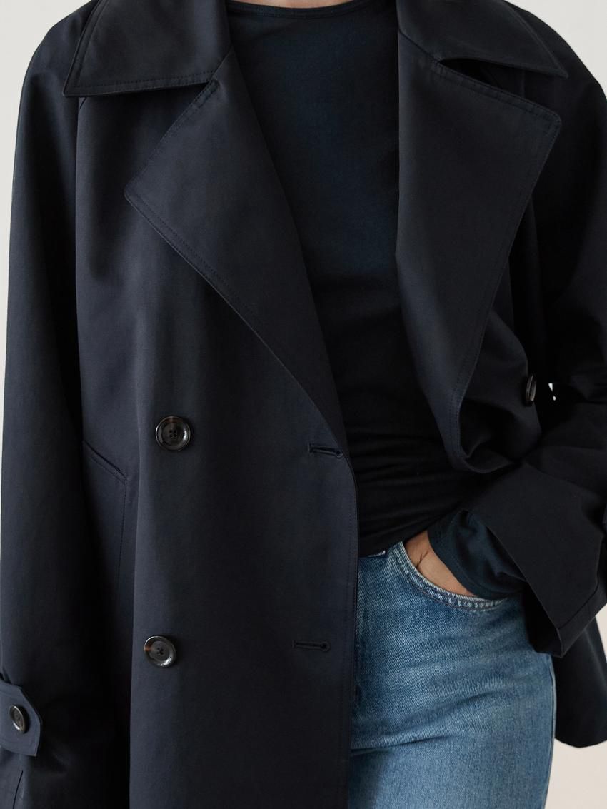 Massimo Dutti Short Cotton Blend With Tab Details Women Trench Coat Dark Blue | US-QC9745182