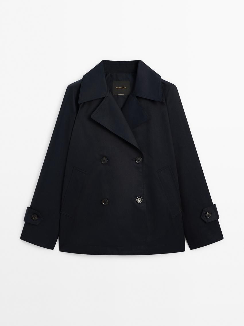 Massimo Dutti Short Cotton Blend With Tab Details Women Trench Coat Dark Blue | US-QC9745182