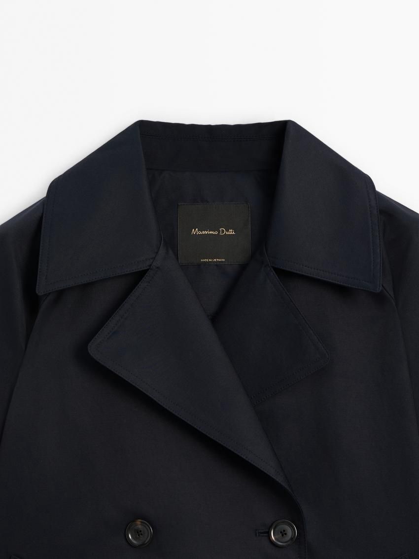 Massimo Dutti Short Cotton Blend With Tab Details Women Trench Coat Dark Blue | US-QC9745182
