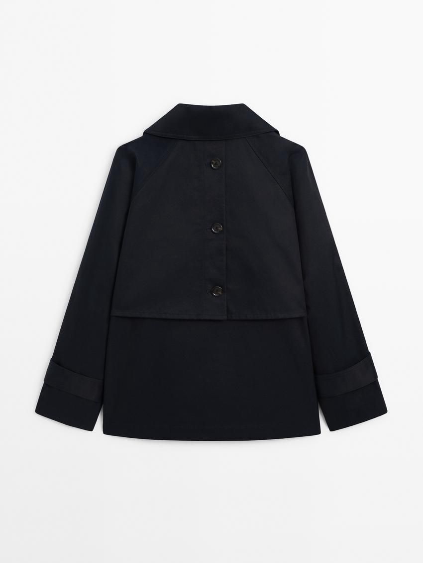 Massimo Dutti Short Cotton Blend With Tab Details Women Trench Coat Dark Blue | US-QC9745182