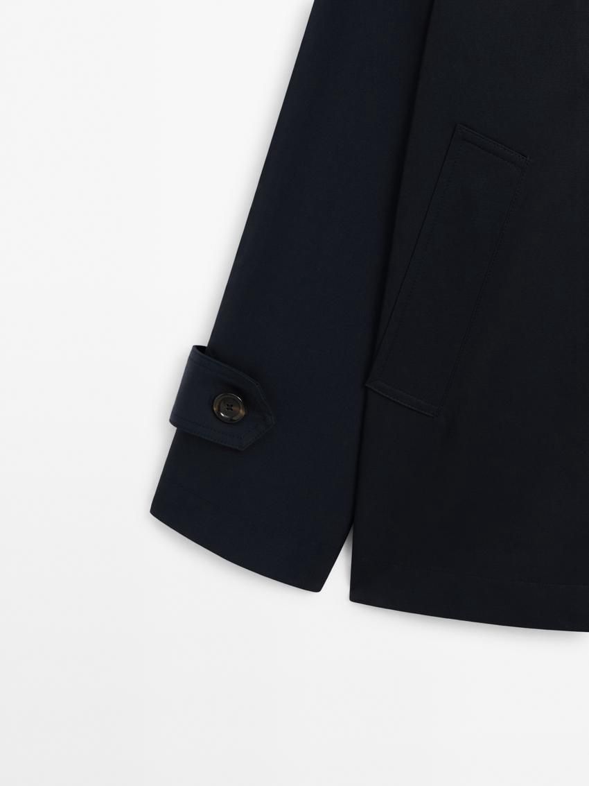 Massimo Dutti Short Cotton Blend With Tab Details Women Trench Coat Dark Blue | US-QC9745182