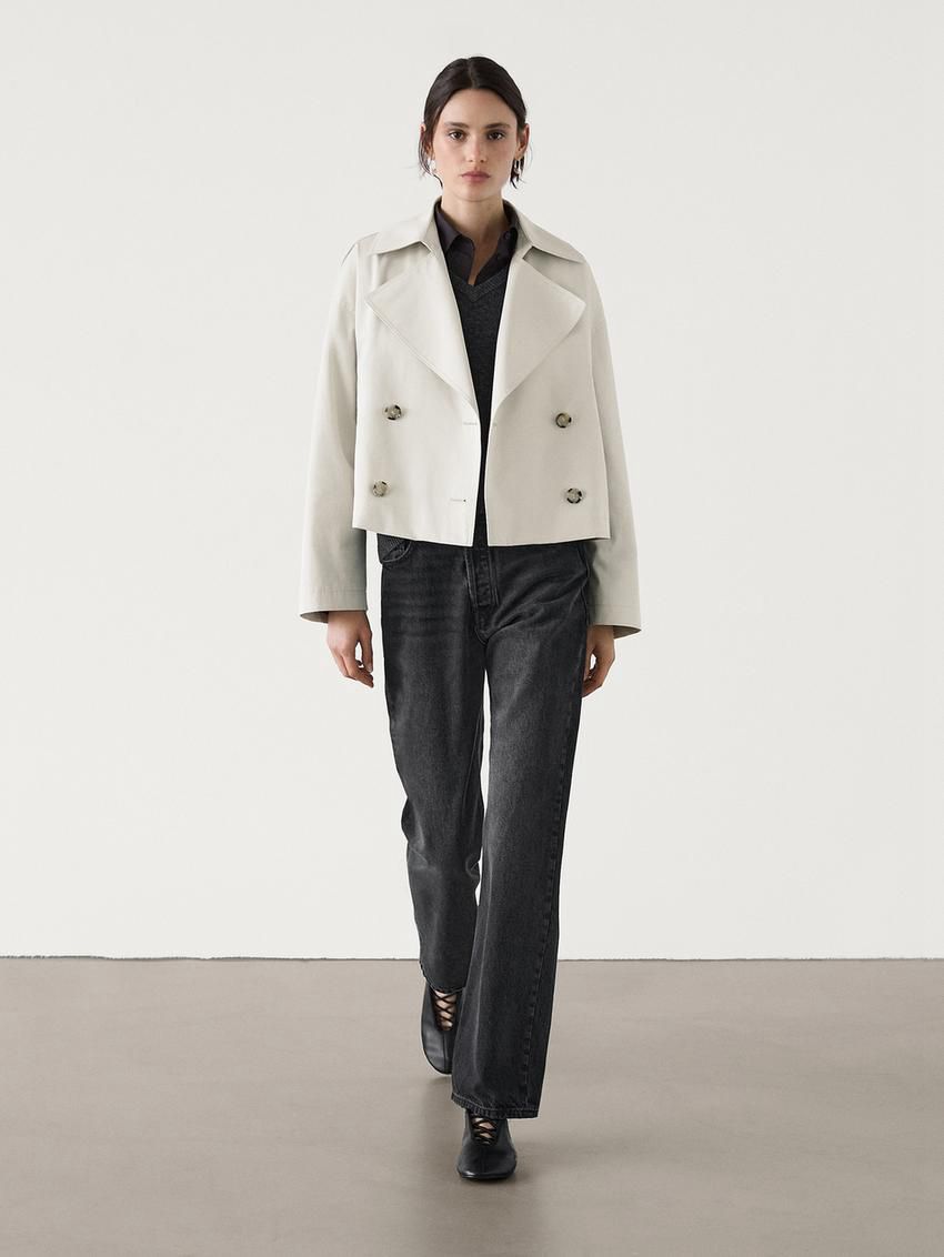 Massimo Dutti Short Cotton With Lapel Women Trench Coat Cream | US-DR2318970