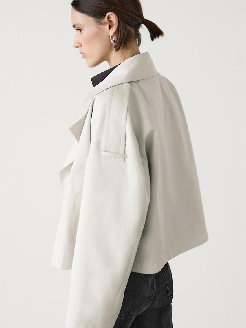 Massimo Dutti Short Cotton With Lapel Women Trench Coat Cream | US-DR2318970