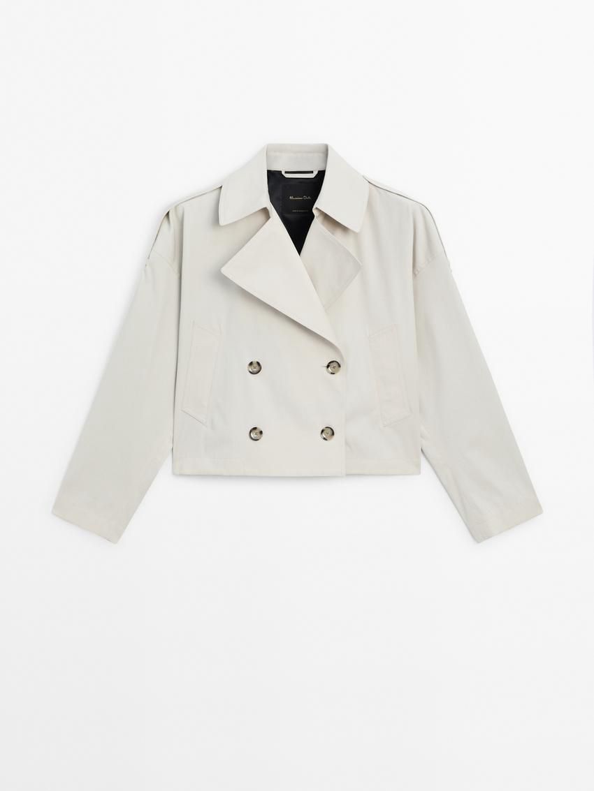 Massimo Dutti Short Cotton With Lapel Women Trench Coat Cream | US-DR2318970