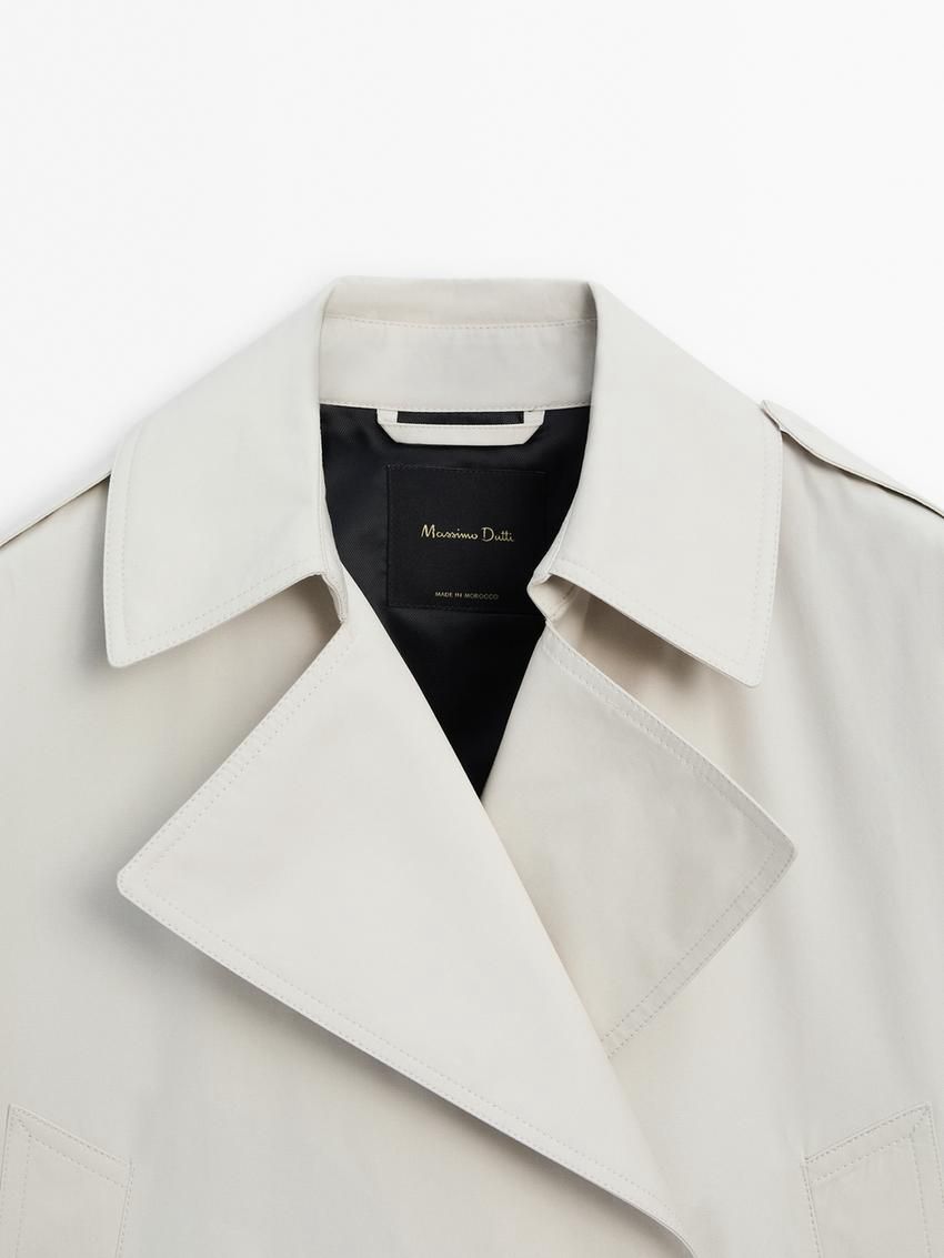 Massimo Dutti Short Cotton With Lapel Women Trench Coat Cream | US-DR2318970