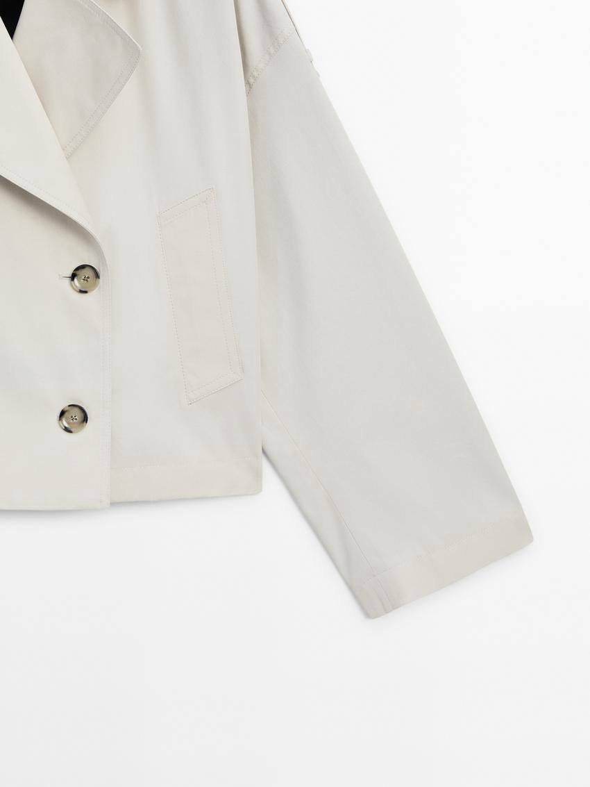 Massimo Dutti Short Cotton With Lapel Women Trench Coat Cream | US-DR2318970