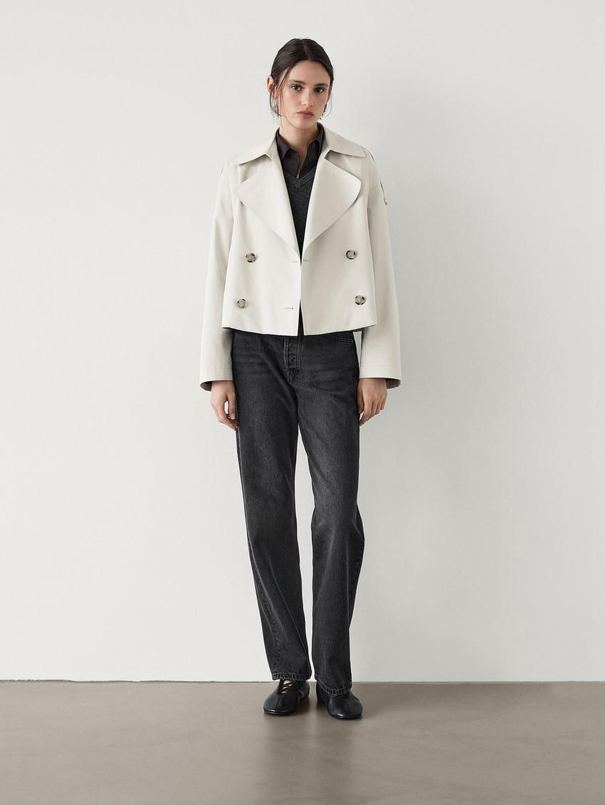 Massimo Dutti Short Cotton With Lapel Women Trench Coat Cream | US-DR2318970