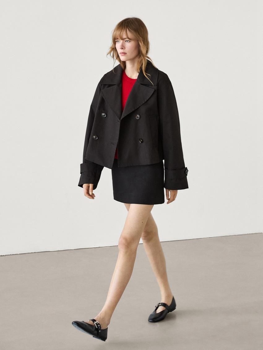 Massimo Dutti Short Cotton With Lapels Women Trench Coat Dark Brown | US-BD3045186