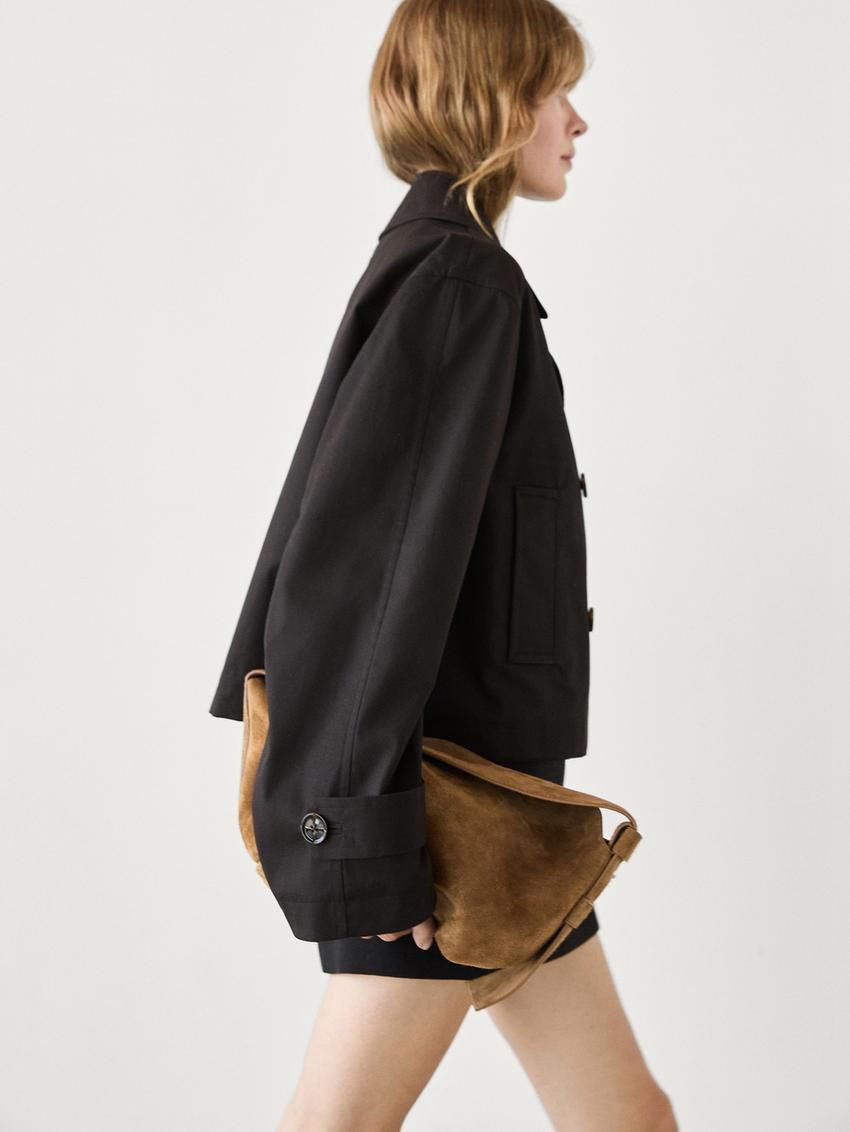 Massimo Dutti Short Cotton With Lapels Women Trench Coat Dark Brown | US-BD3045186