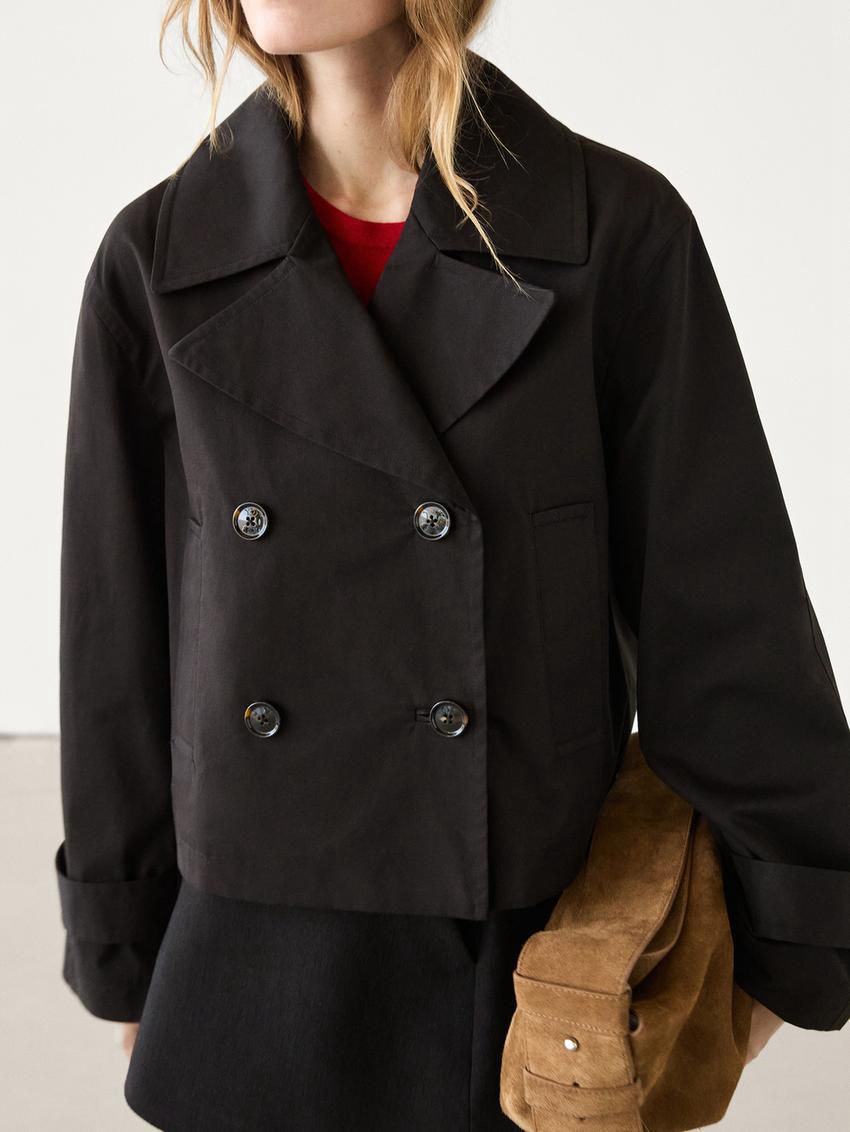 Massimo Dutti Short Cotton With Lapels Women Trench Coat Dark Brown | US-BD3045186