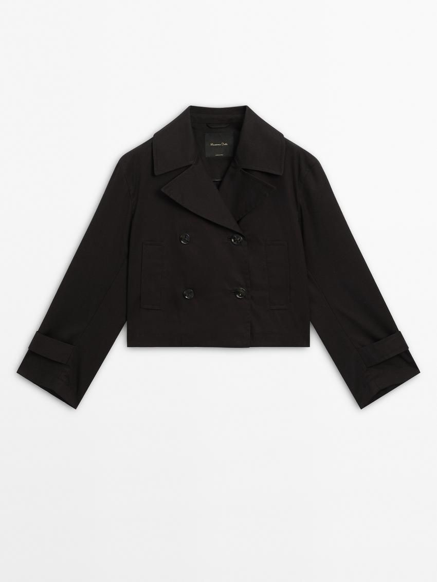 Massimo Dutti Short Cotton With Lapels Women Trench Coat Dark Brown | US-BD3045186
