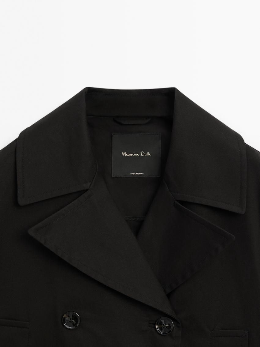 Massimo Dutti Short Cotton With Lapels Women Trench Coat Dark Brown | US-BD3045186