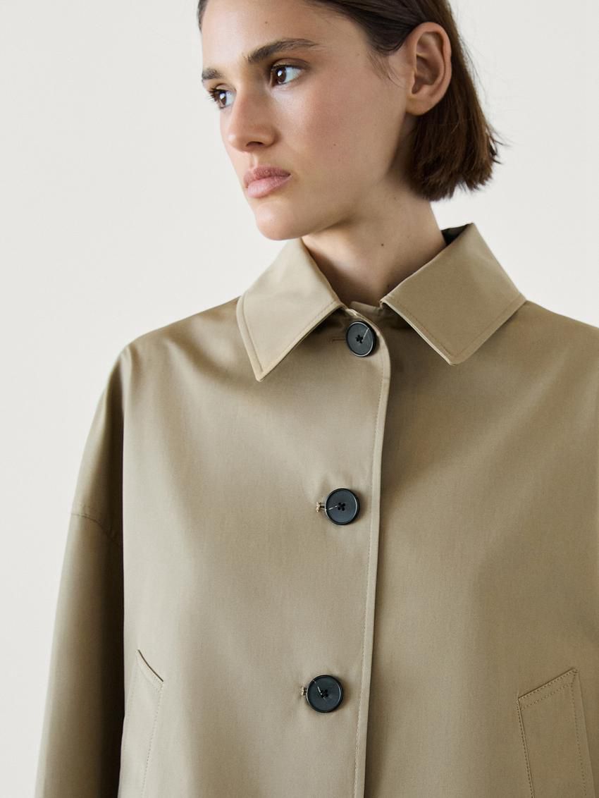 Massimo Dutti Short Cotton Women Trench Coat Khaki | US-WM6158902