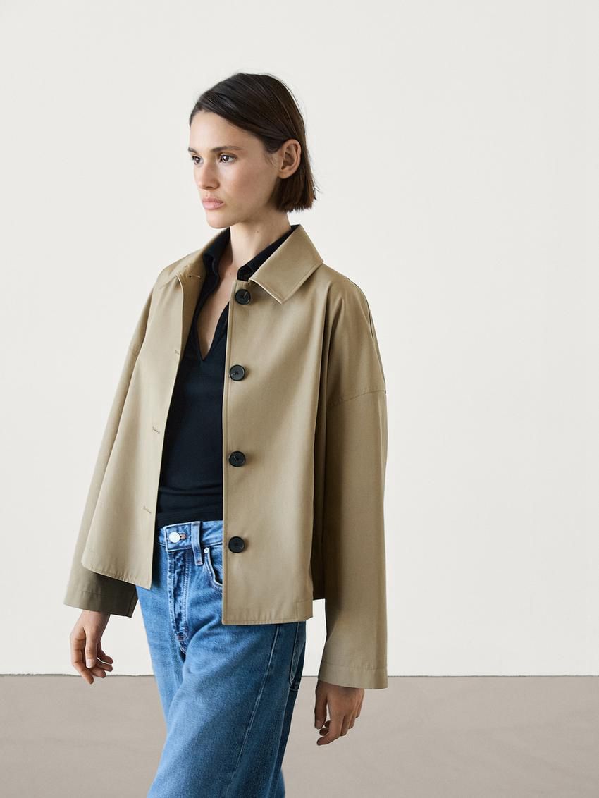 Massimo Dutti Short Cotton Women Trench Coat Khaki | US-WM6158902