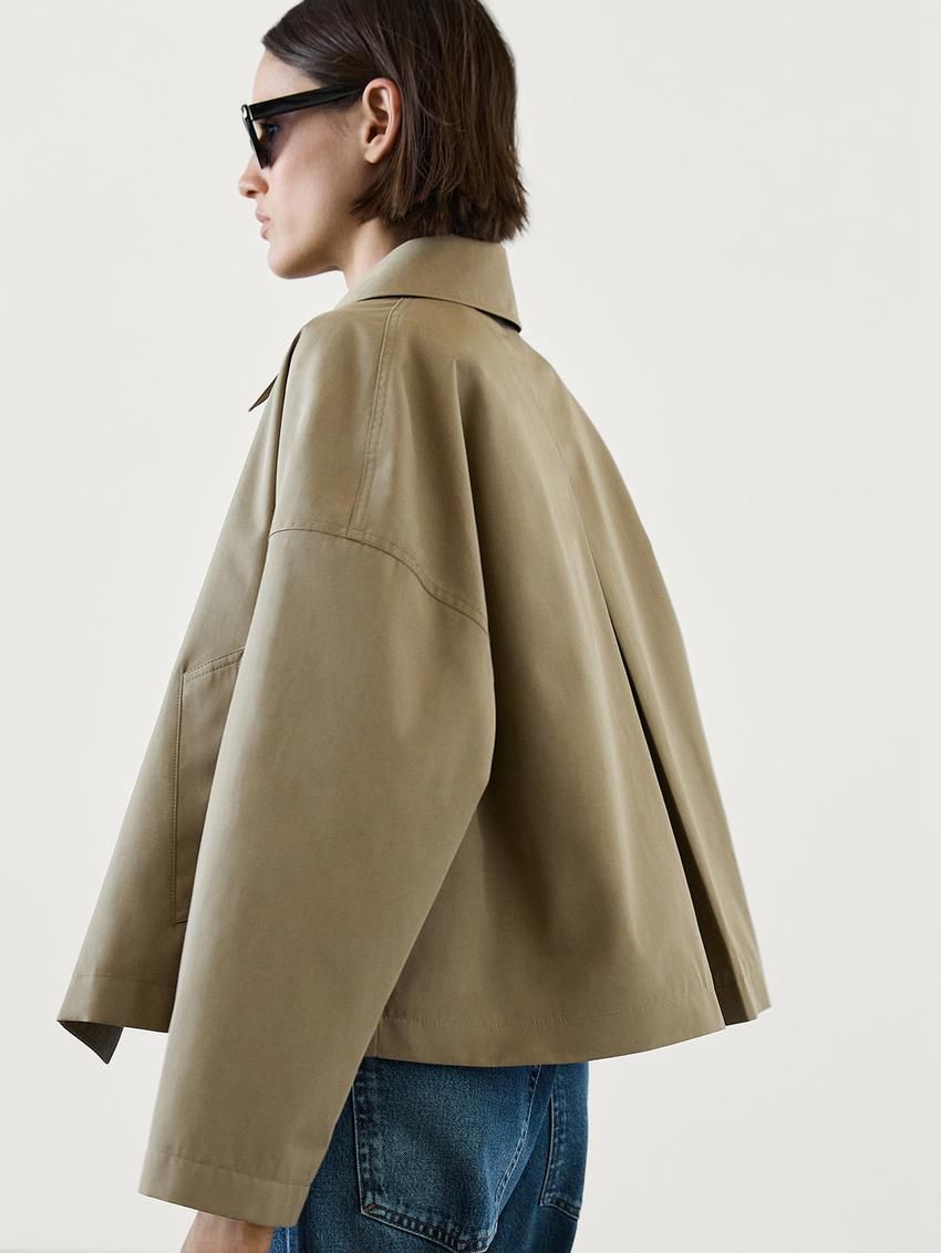 Massimo Dutti Short Cotton Women Trench Coat Khaki | US-WM6158902