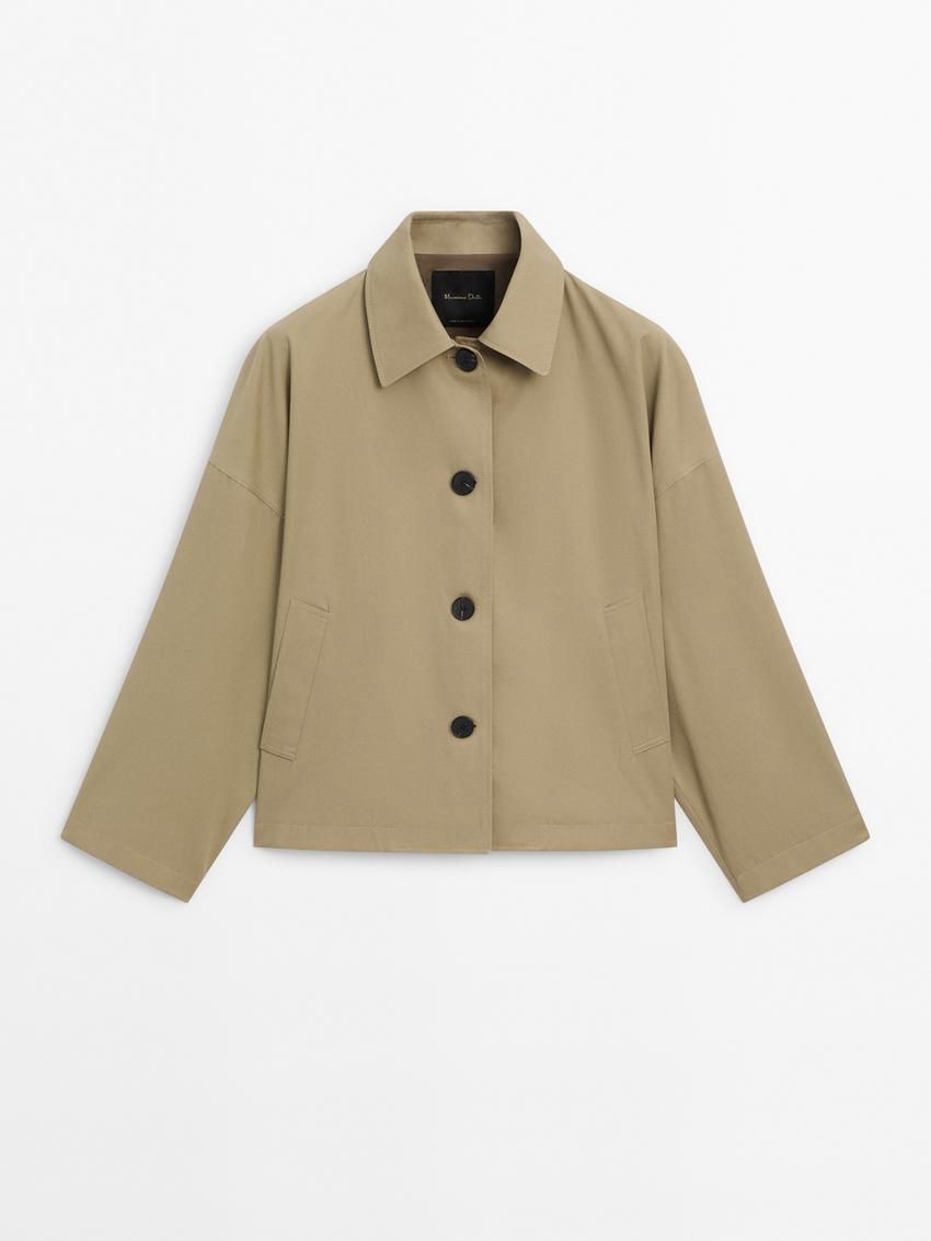 Massimo Dutti Short Cotton Women Trench Coat Khaki | US-WM6158902
