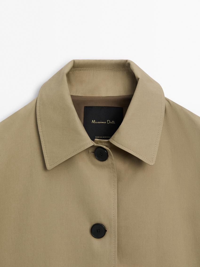 Massimo Dutti Short Cotton Women Trench Coat Khaki | US-WM6158902