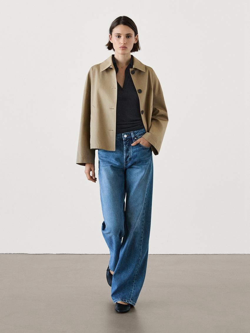 Massimo Dutti Short Cotton Women Trench Coat Khaki | US-WM6158902