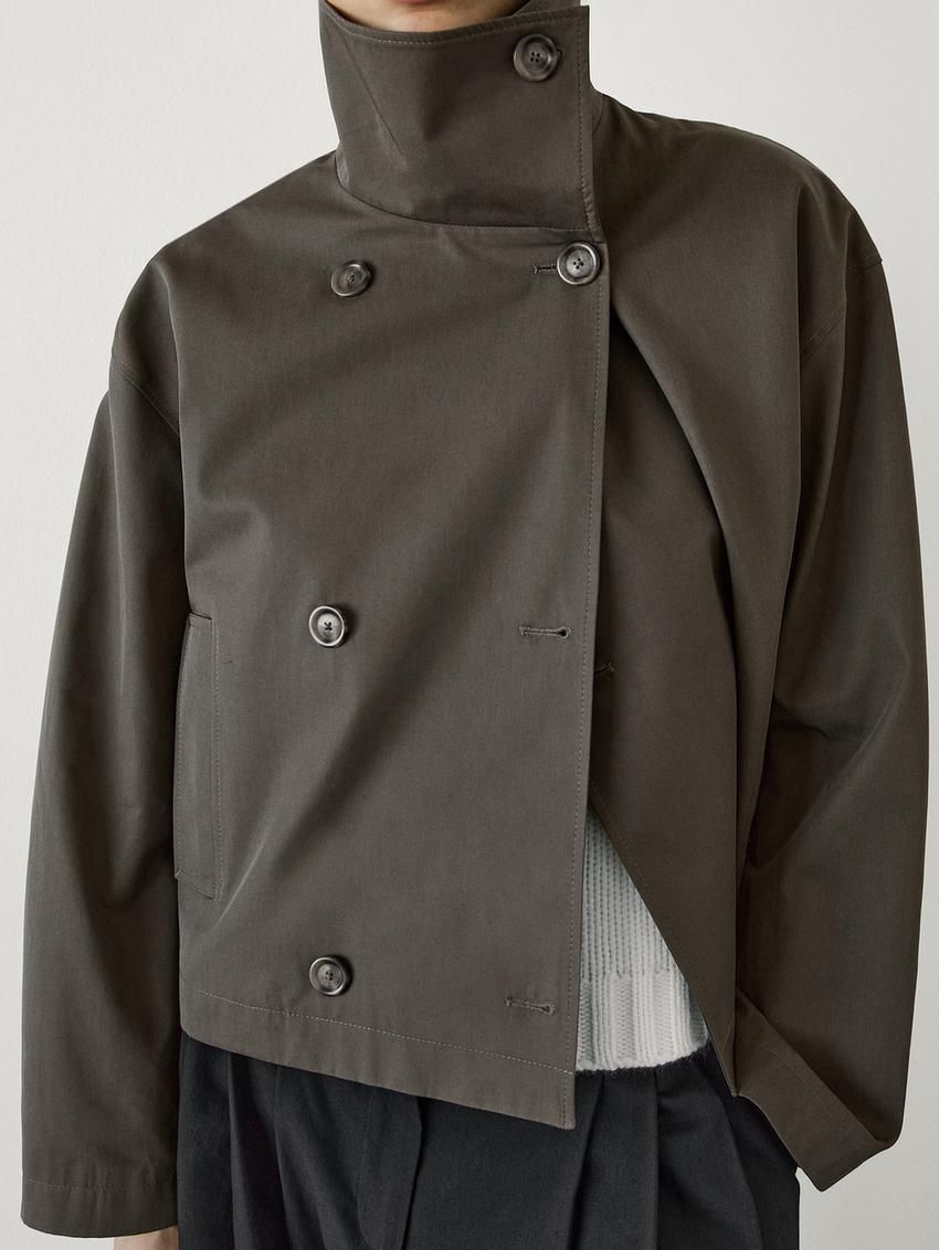 Massimo Dutti Short High Neck Women Trench Coat Dark Grey | US-VX6735208