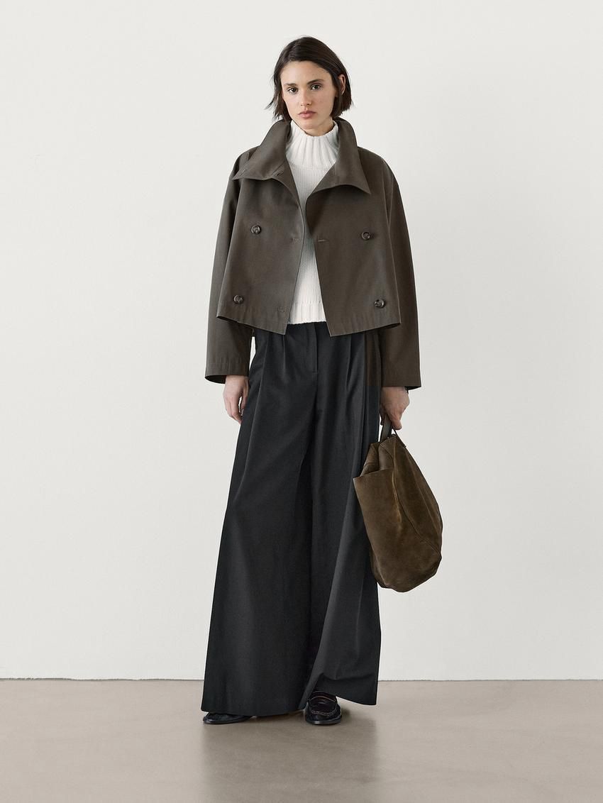 Massimo Dutti Short High Neck Women Trench Coat Dark Grey | US-VX6735208