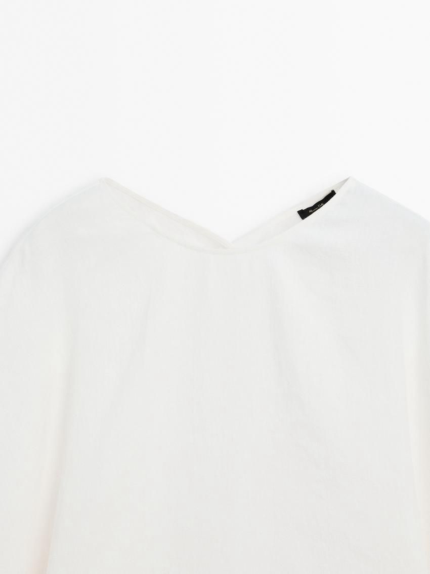 Massimo Dutti Short Linen Blend With Puff Sleeves Women Dress White | US-PM4258901