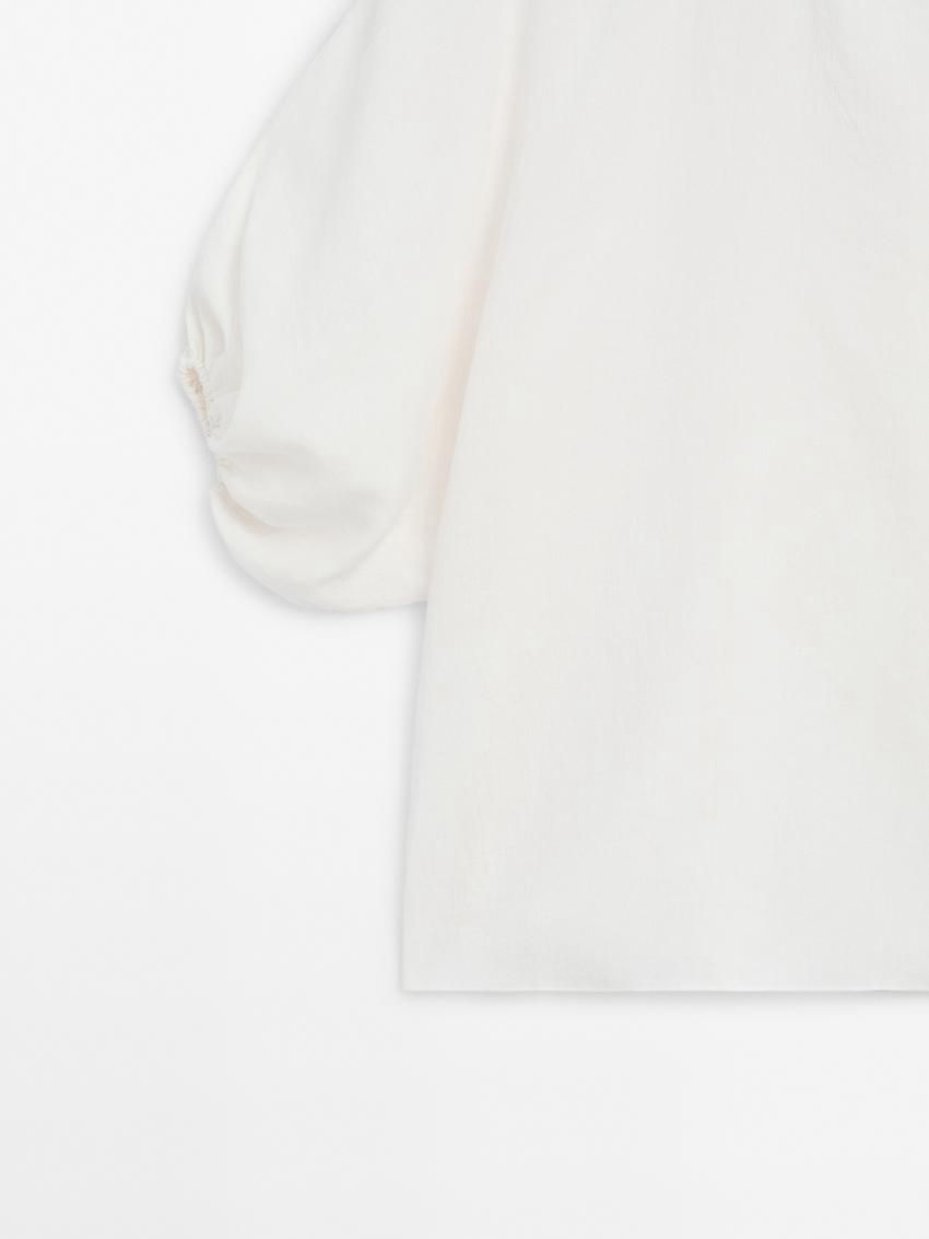 Massimo Dutti Short Linen Blend With Puff Sleeves Women Dress White | US-PM4258901