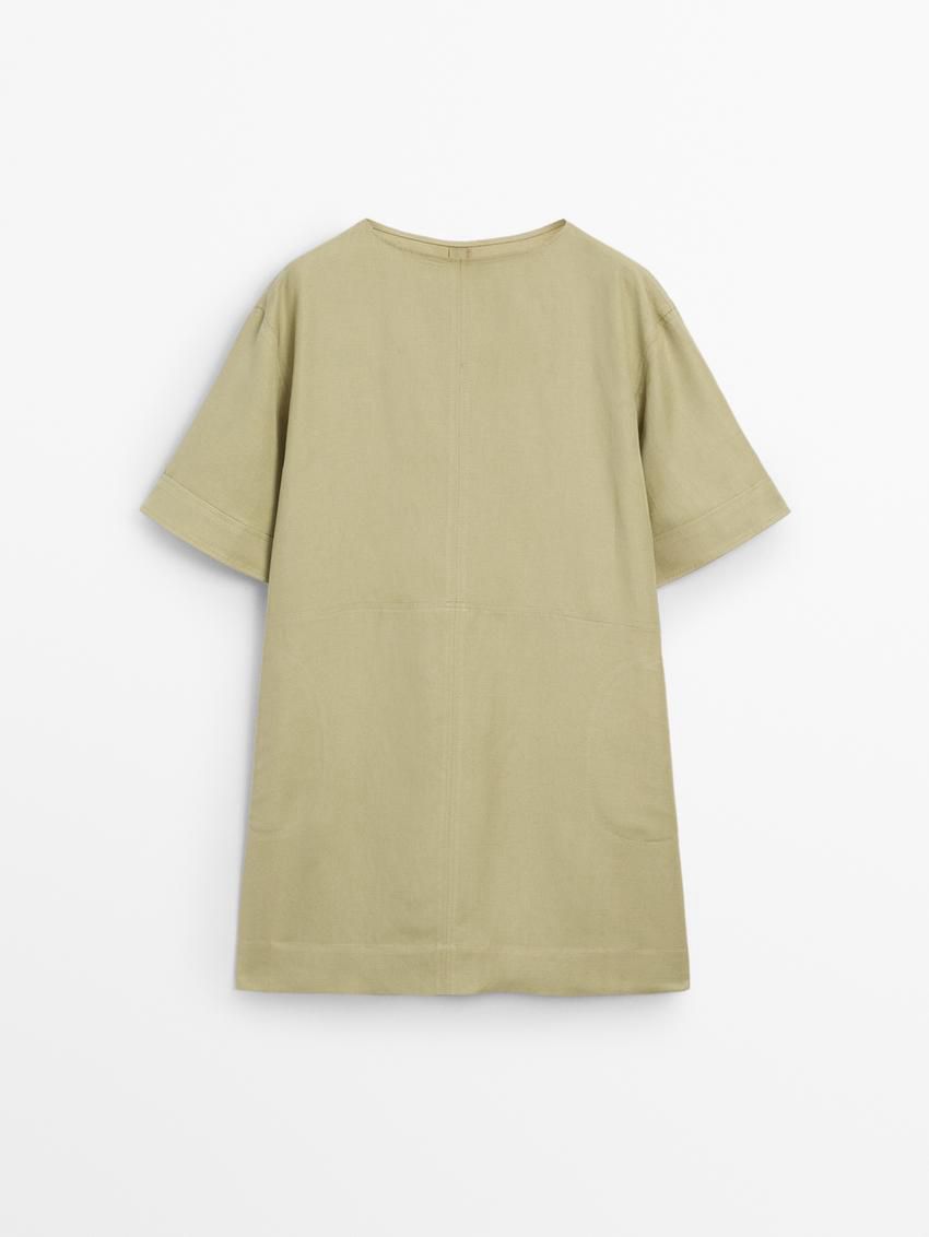 Massimo Dutti Short Linen Blend Women Dress Light Green | US-FX7530412