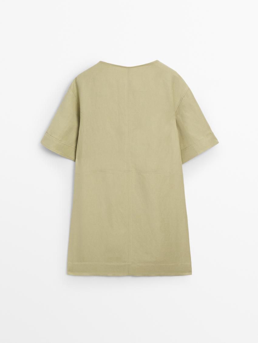 Massimo Dutti Short Linen Blend Women Dress Light Green | US-FX7530412