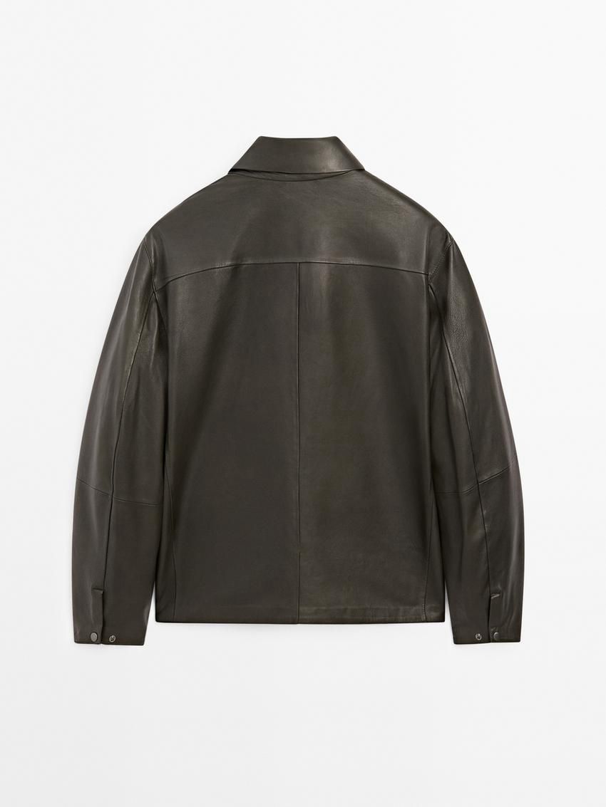 Massimo Dutti Short Nappa Men Leather Jacket Dark Khaki | US-YN7231904