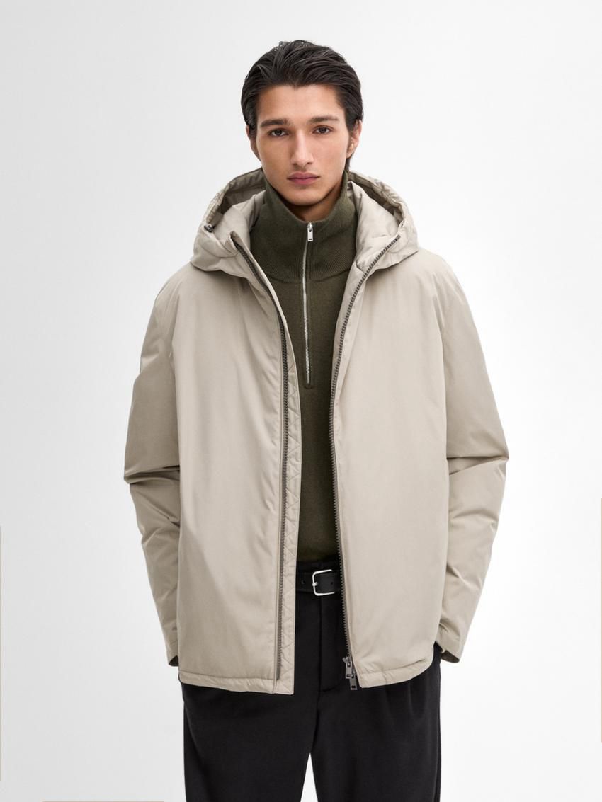 Massimo Dutti Short Quilted Men Parka Cream | US-BT3176824