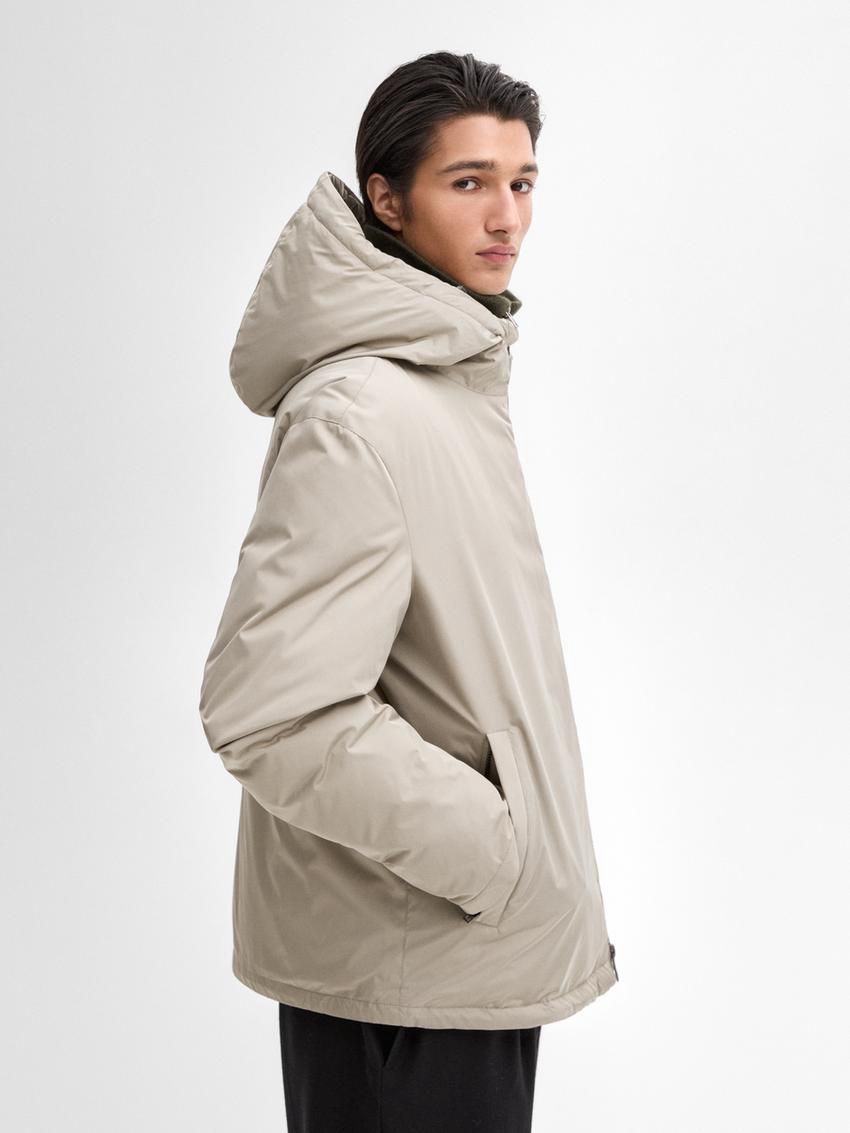 Massimo Dutti Short Quilted Men Parka Cream | US-BT3176824