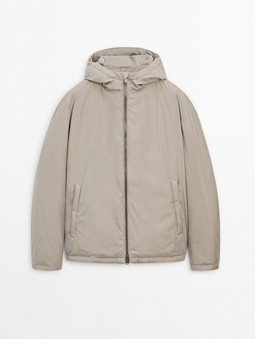 Massimo Dutti Short Quilted Men Parka Cream | US-BT3176824