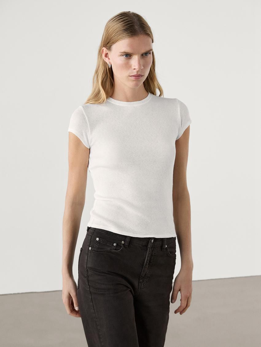 Massimo Dutti Short Raglan Sleeves Women T-Shirt White | US-PS1048596