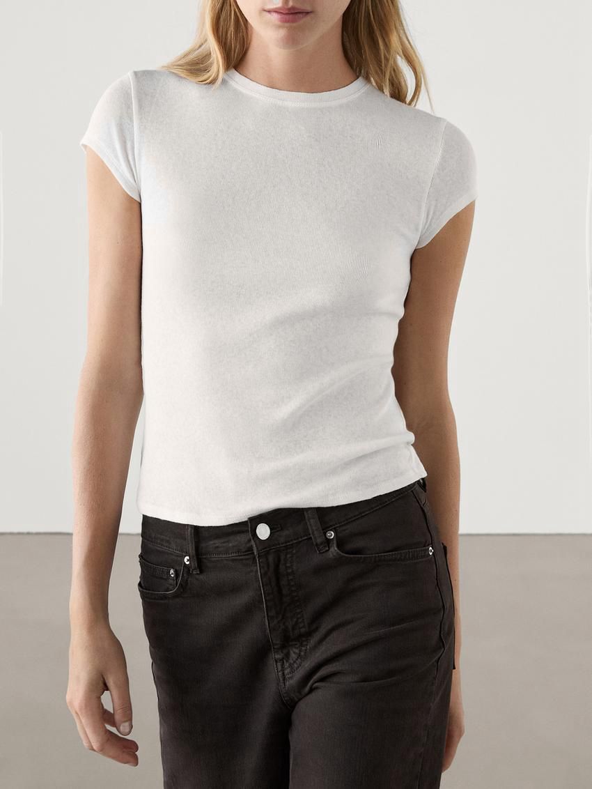 Massimo Dutti Short Raglan Sleeves Women T-Shirt White | US-PS1048596